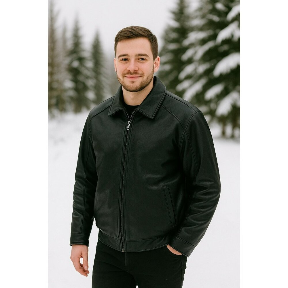 Croft & Barrow Mens Large Soft Leather Aviator Bomber Racer Dress Jacket Black